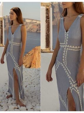 Mon Renn Serape Midi Dress Medium / 10 Blue Postcards
